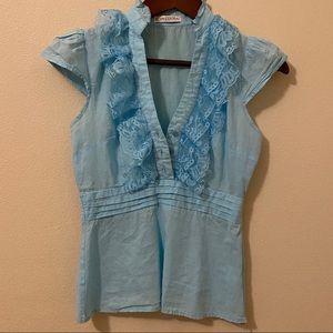 Body central ruffle top blouse shirt blue